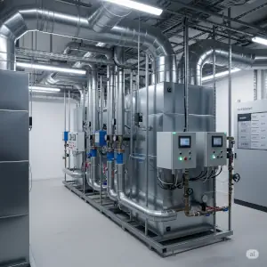 Technische Gebäudeausrüstung: moderne Haustechnik, HVAC-Systeme, Sanitärinstallationen und elektrische Infrastruktur in Gebäuden