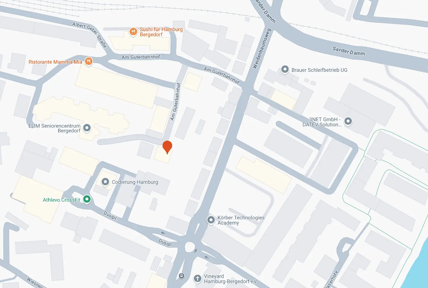 Luftaufnahme des Bürogebäudes der Beier Consult GmbH am Güterbahnhof 5b in Hamburg-Bergedorf